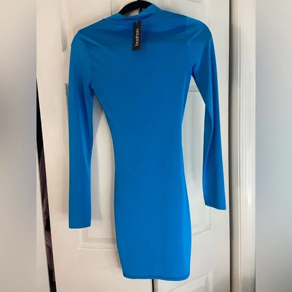 BOOHOO DISCO SLINKY TWIST DETAIL HIGH NECK MINI DRES - Picture 5 of 6